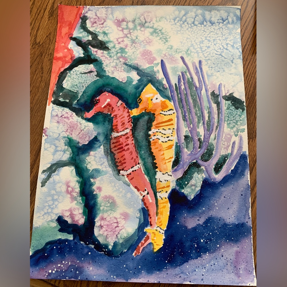 Colorful Seahorse Watercolor Art